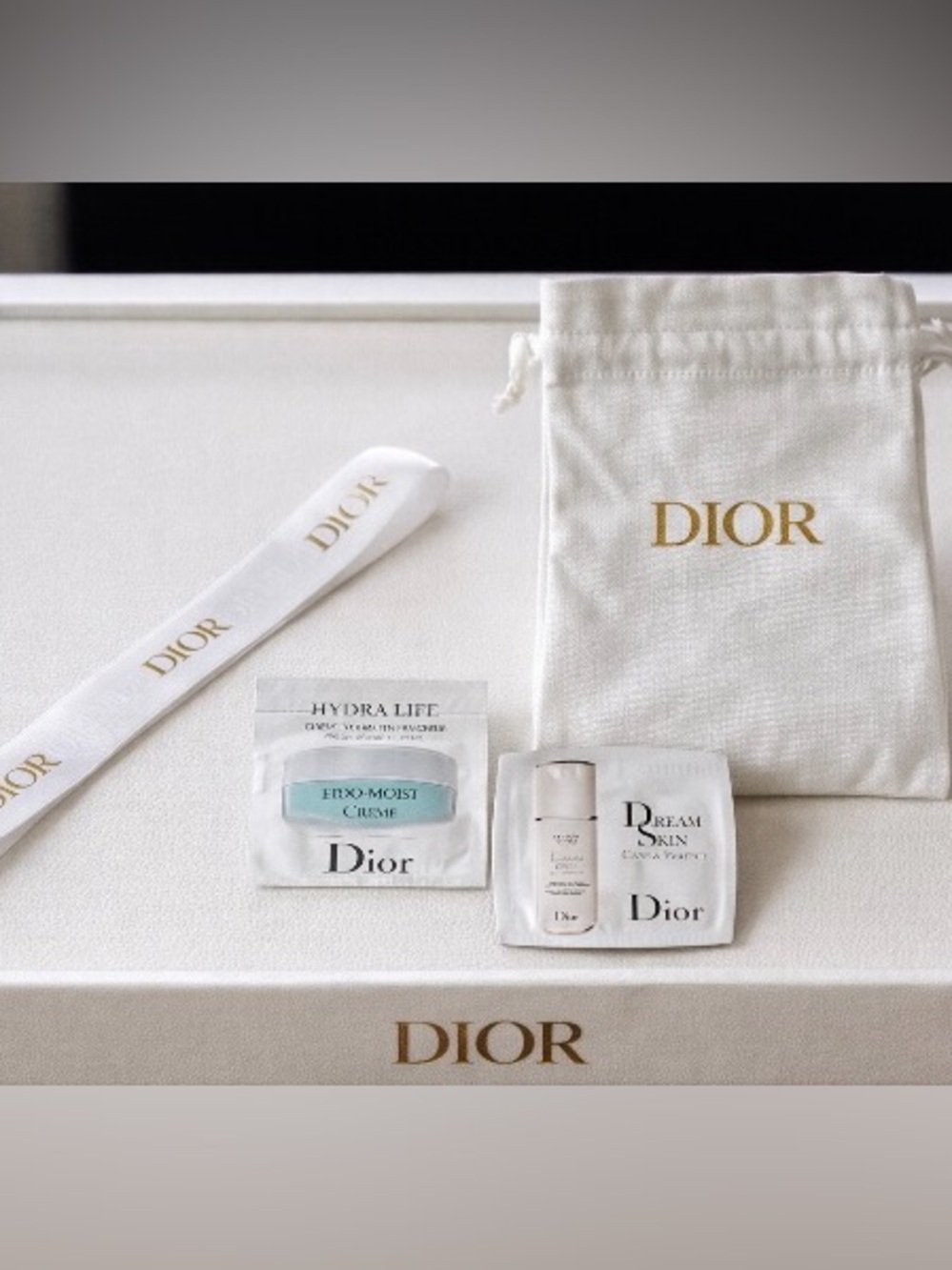 Dior BUNDLE- Dior pouch, Dior ribbon & Dior beauty cream samples- NEW